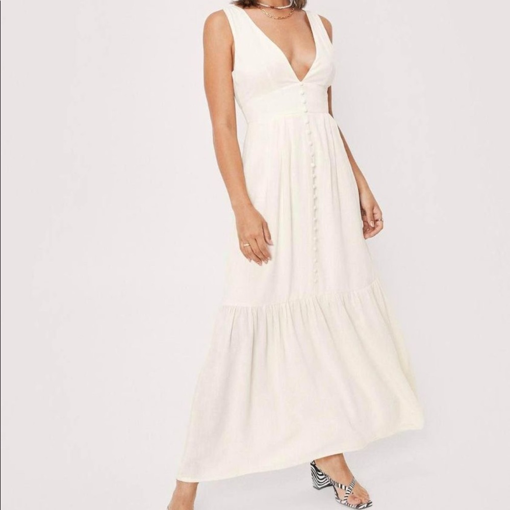 Linen Button Down Cut Out Maxi Dress